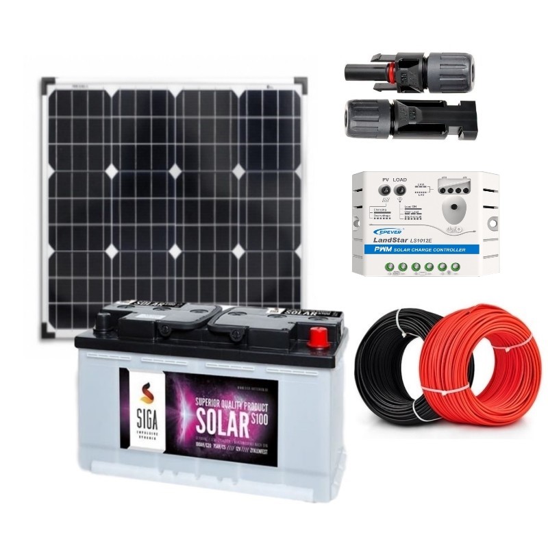 Solar Kit 50W + 10A regulator with accessories